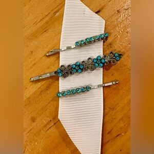 Elegant Hair Clips with Blue Gems
